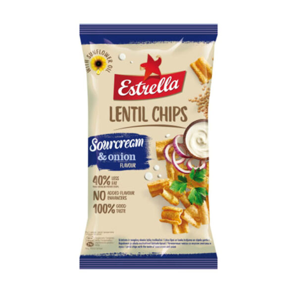 Hapukoore- ja sibulamaitselised ESTRELLA läätsekrõpsud, 100g
